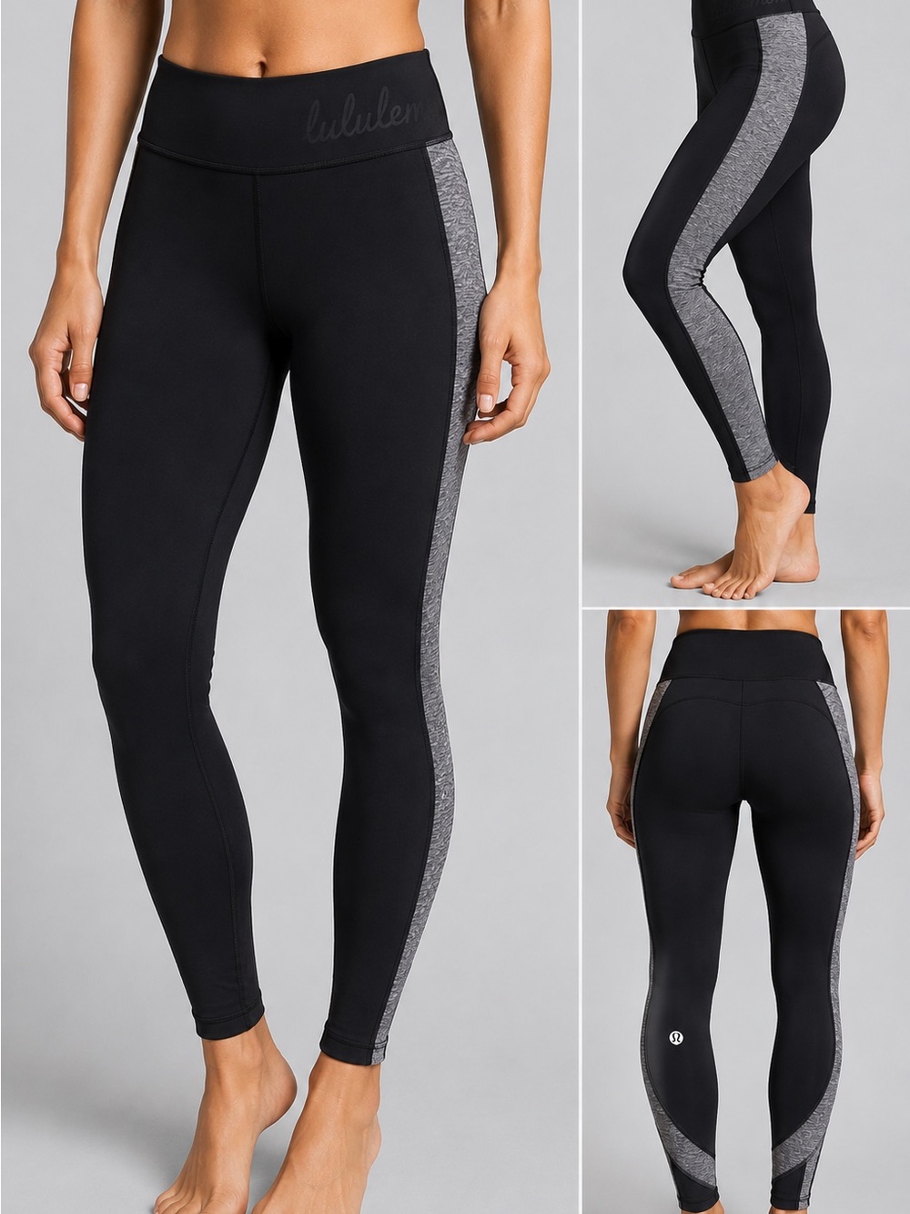 Lululemon Black & Gray Colorblock Leggings | Side Pockets | Size 4